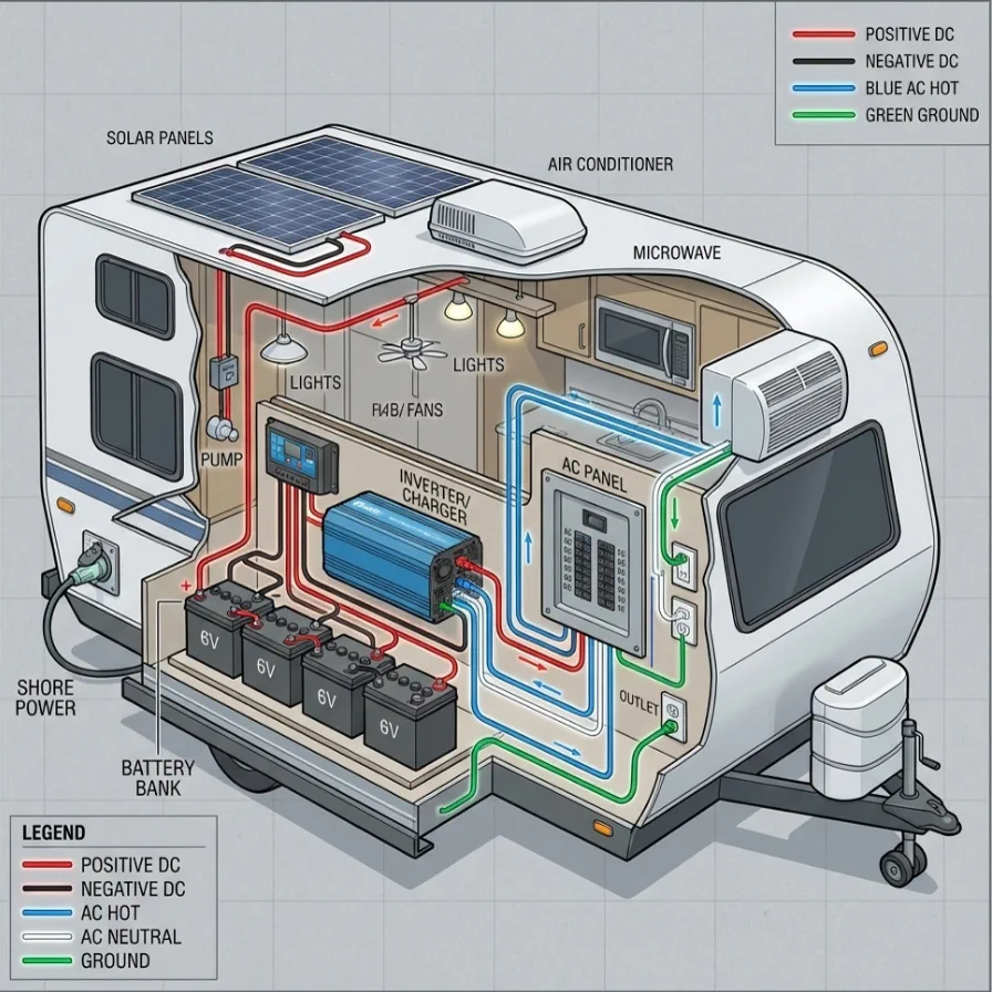 12V diagnostics on a fifth wheel parked at a Indiantown-area RV park